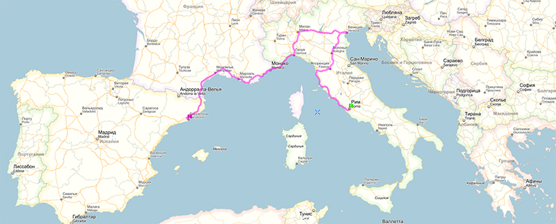 Карта маршрута по Европе